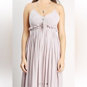 NWT Crochet Flowy Prairie Dusty Lavender Boho Festival Backless Maxi Dress